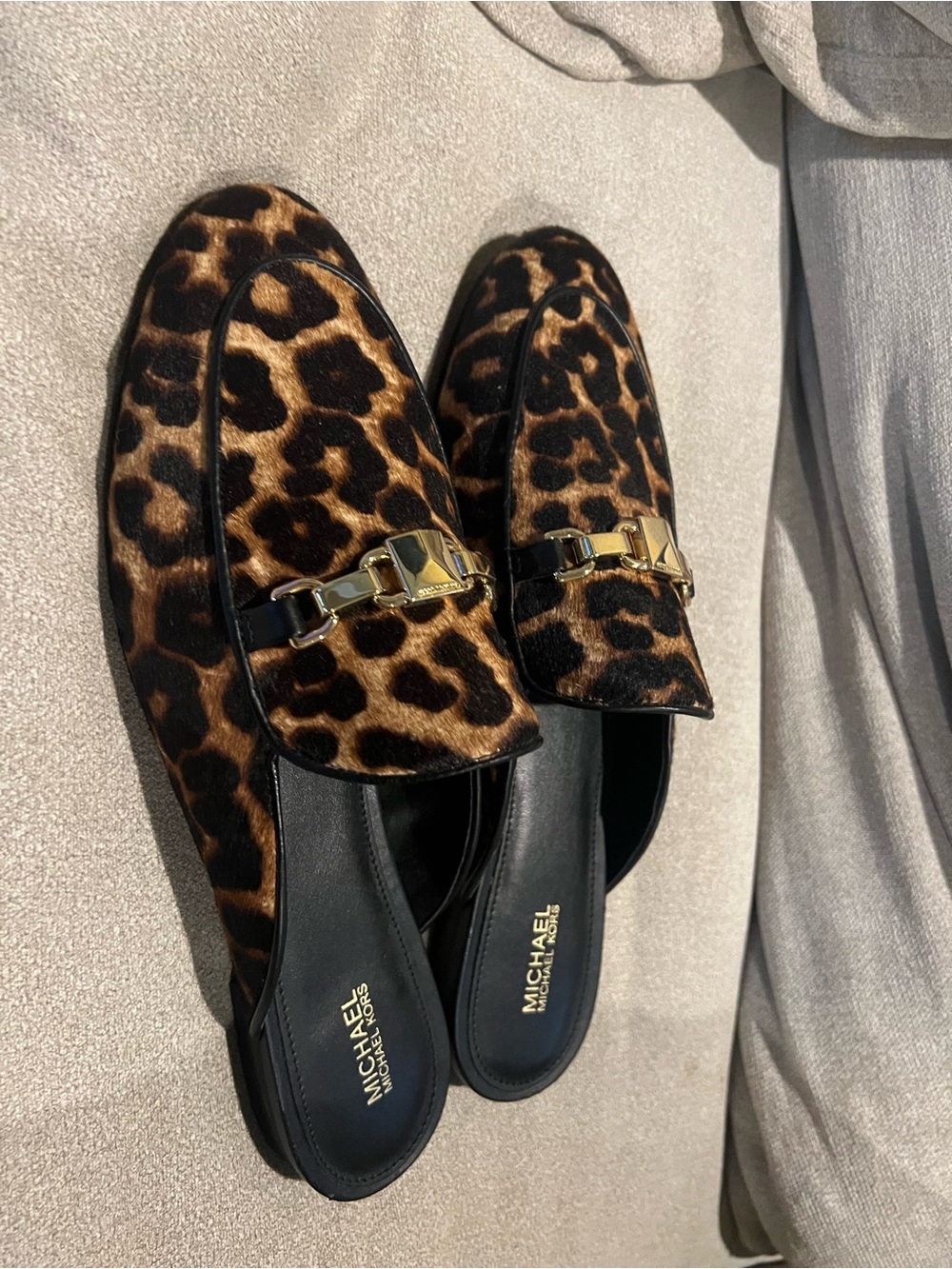 MICHAEL Michael Kors Leopard Print Slip-On Mules with Gold Hardware